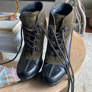 Tods aspen suede leather ankle booties sz 36 1/2